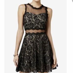 Speechless Black & Tan Floral Lace Sleeveless Dress Faux 2 Piece